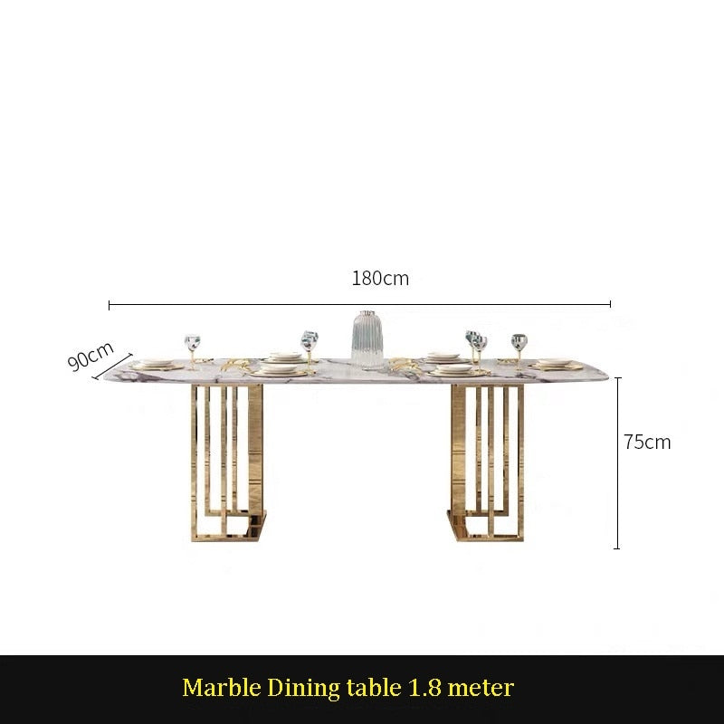 Dining Table Set Marble Stone Top Stainless Steel Leg Esstisch Set Rectangular Style Tables Sets