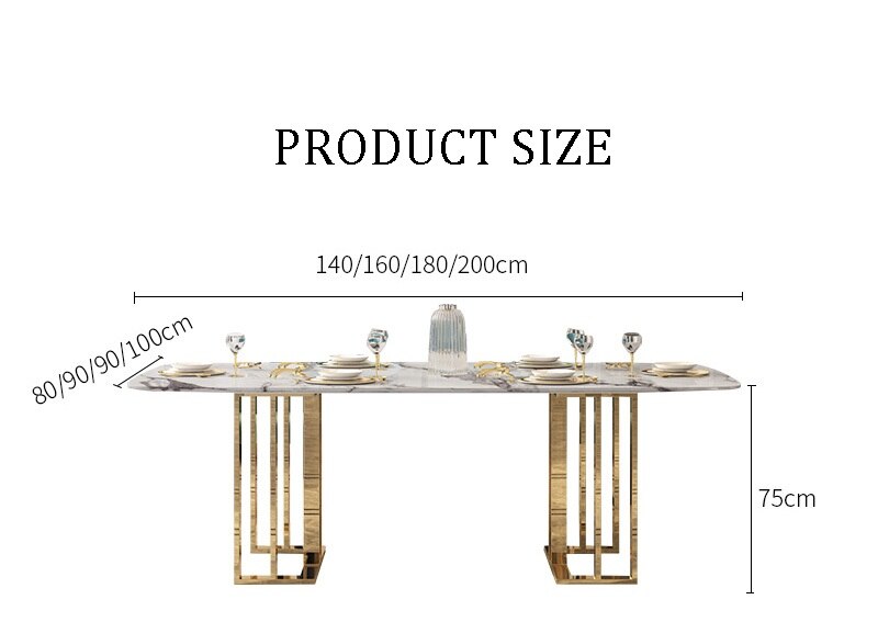 Dining Table Set Marble Stone Top Stainless Steel Leg Esstisch Set Rectangular Style Tables Sets