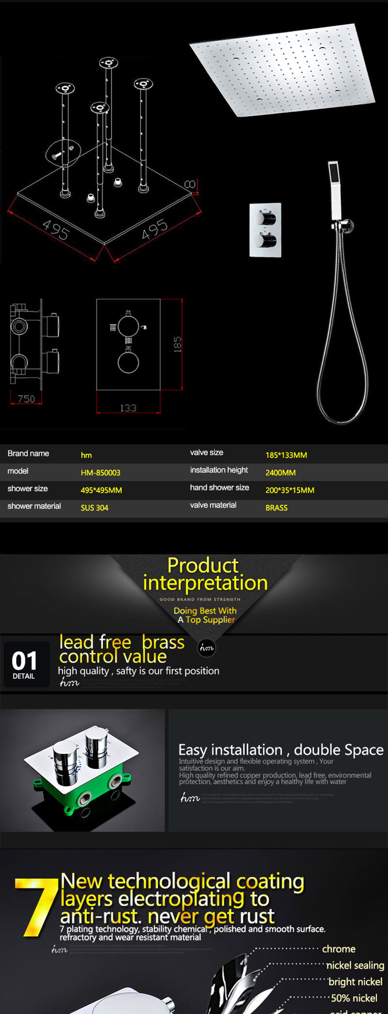 Shower Systems LED Shower Faucet Duscharmatur Sanitärkeramik LED Duschkopf Temperatur mit Licht