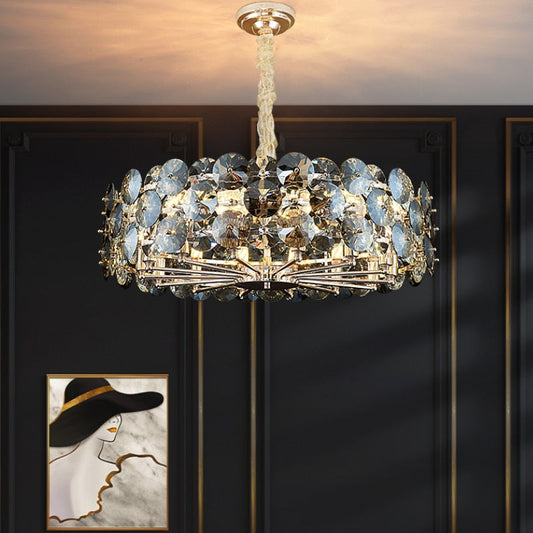 Chandelier Lighting For Living Room Smoke Gray Crystal Lamps Round Chains Chandeliers