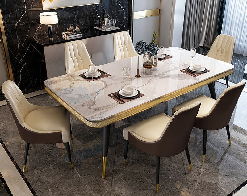 Dining Table Set Italian Luxury Design Marble Top Esstisch-Set Metal Legs Tables