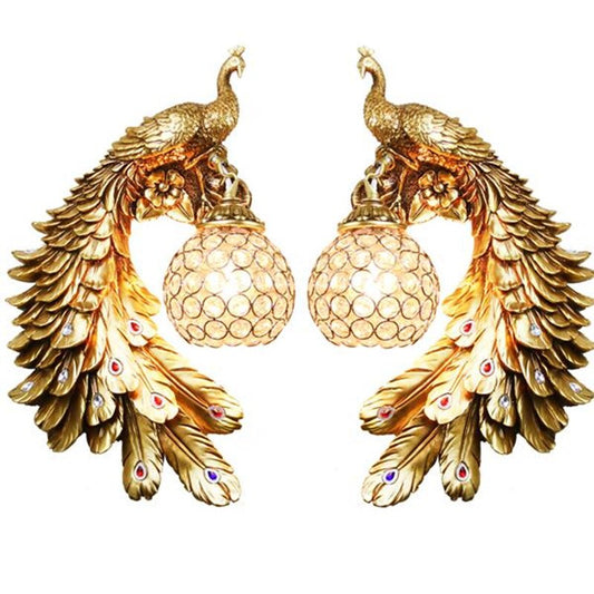 Wall Lamps Modern Twins Peacock Colorful Crystal Metal Wall Lights