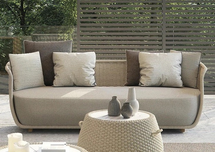 Outdoor Furniture Patio Bar Balcony Garden Luxury Design Solid Wood Nordic Rope Rattan Woven Sofa