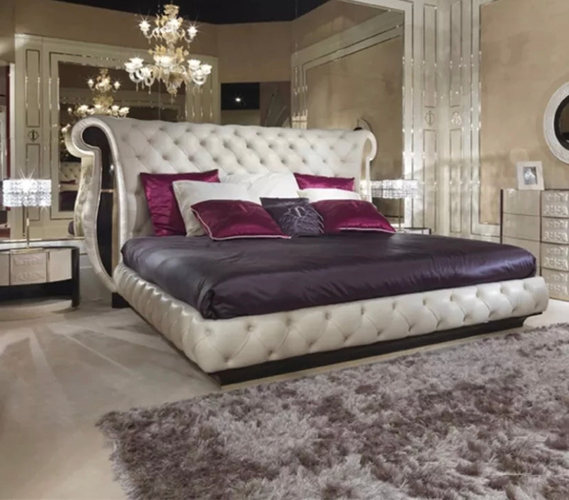 Italian Design Luxury King Size Beds Furniture Bedroom Leather King Betten With High Headboard 