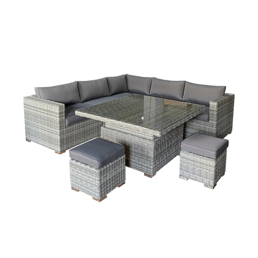 Outdoor Furniture Dark Grey Rattan Modular 7 Seat Lounge Sofa Set Square Rising/Liftable Outdoor Garden Dining Table Sets