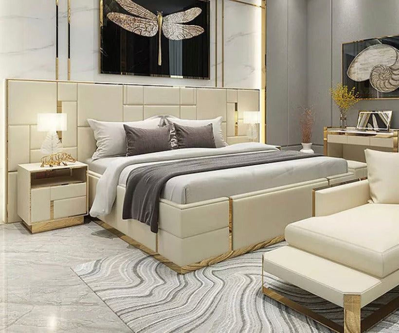 Luxury Bedroom Modern King Bed Italian Design Leather Upholstered King Size Luxury Bett