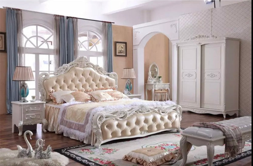 Double Beds Vintage Genuine Luxury Leather King Size Bed Double King Queen Beds Wooden Betten