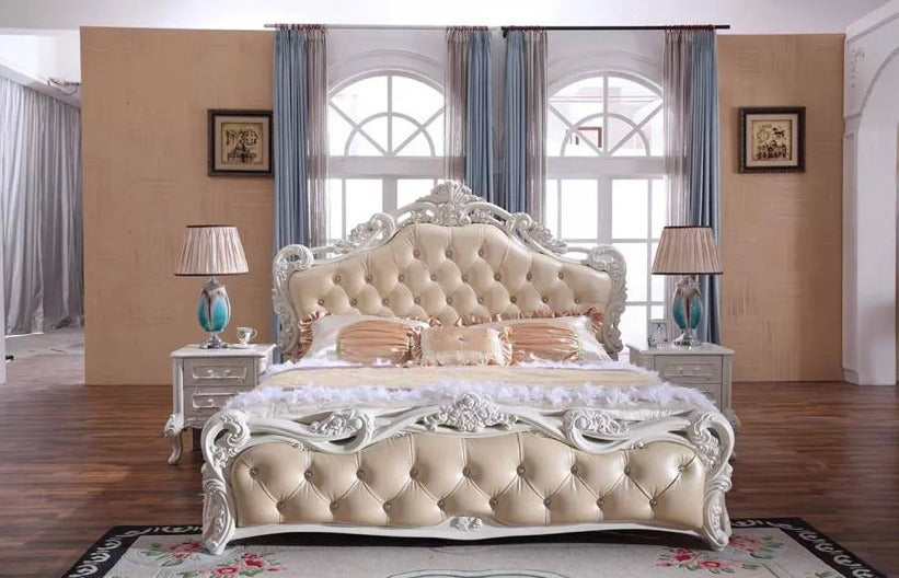 Double Beds Vintage Genuine Luxury Leather King Size Bed Double King Queen Beds Wooden Betten