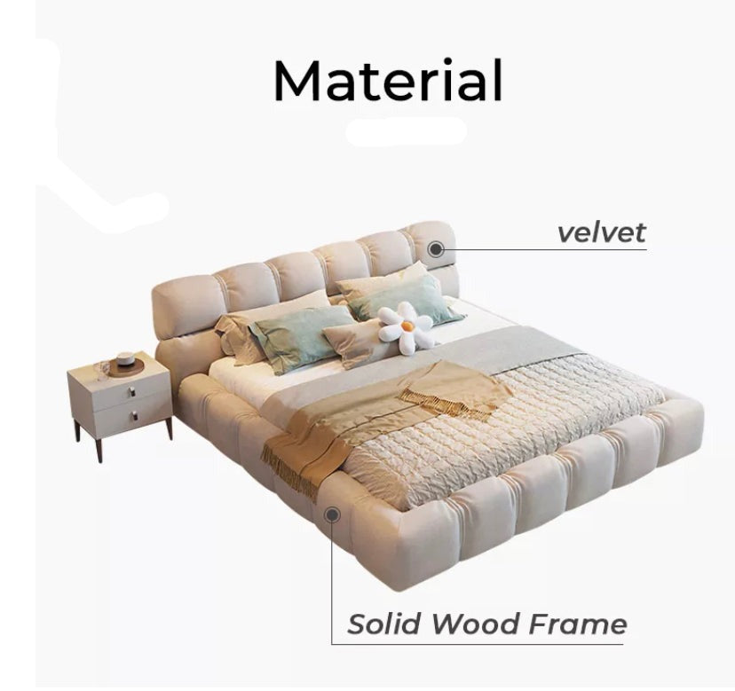 Nordic Bedroom Set Comfortable Solid Wood Frame Velvet Bed Modern Style Bedroom Betten 