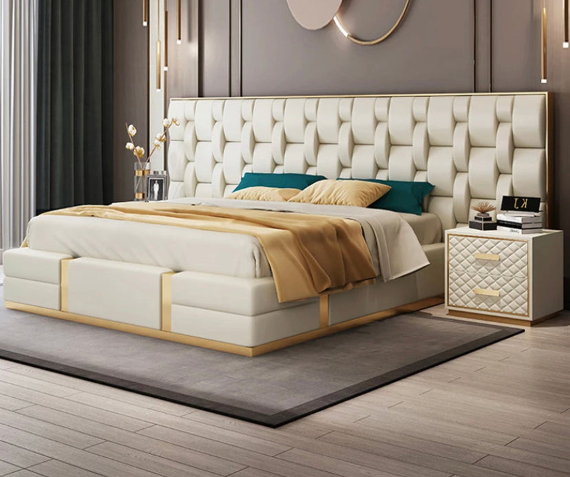 King Size Bed Modern Italian Designs Bedroom Furniture Upholstered Woven Pattern Leather Bett