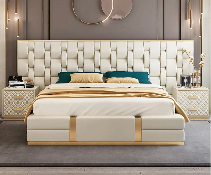 King Size Bed Modern Italian Designs Bedroom Furniture Upholstered Woven Pattern Leather Bett