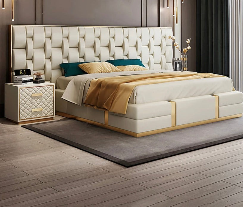 King Size Bed Modern Italian Designs Bedroom Furniture Upholstered Woven Pattern Leather Bett