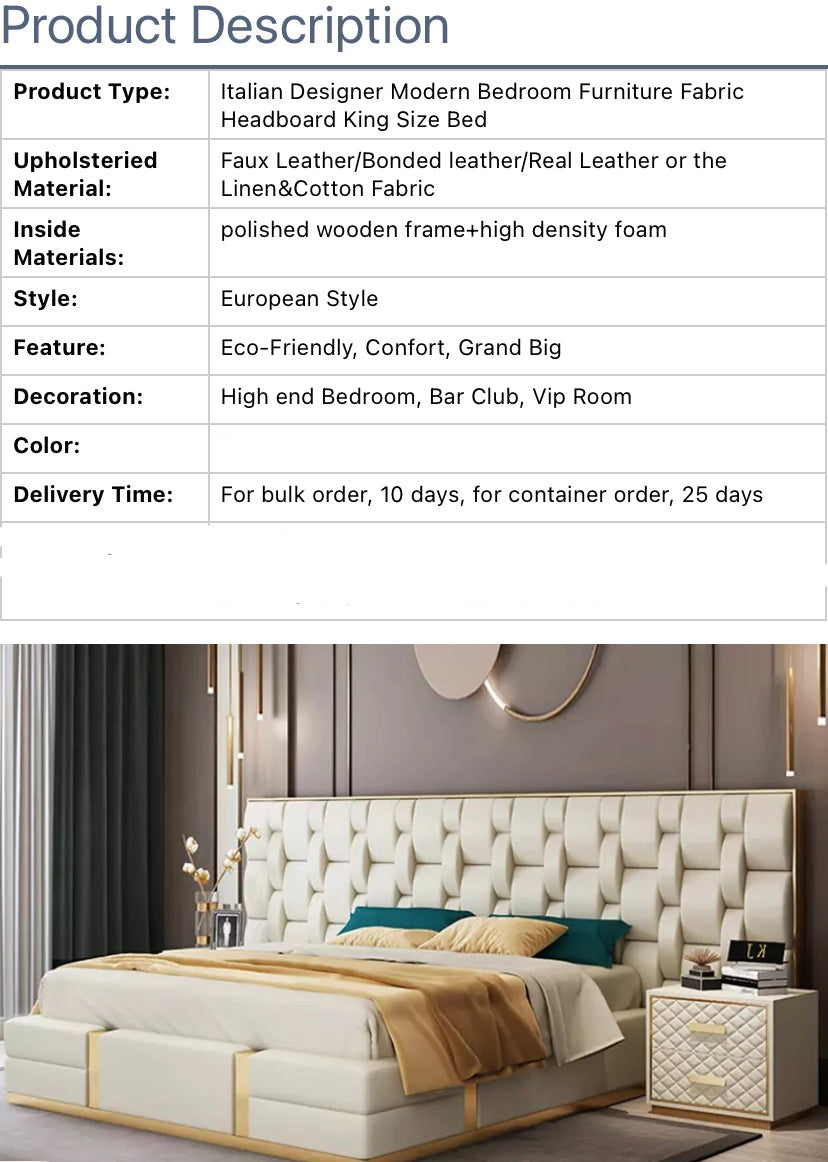 King Size Bed Modern Italian Designs Bedroom Furniture Upholstered Woven Pattern Leather Bett