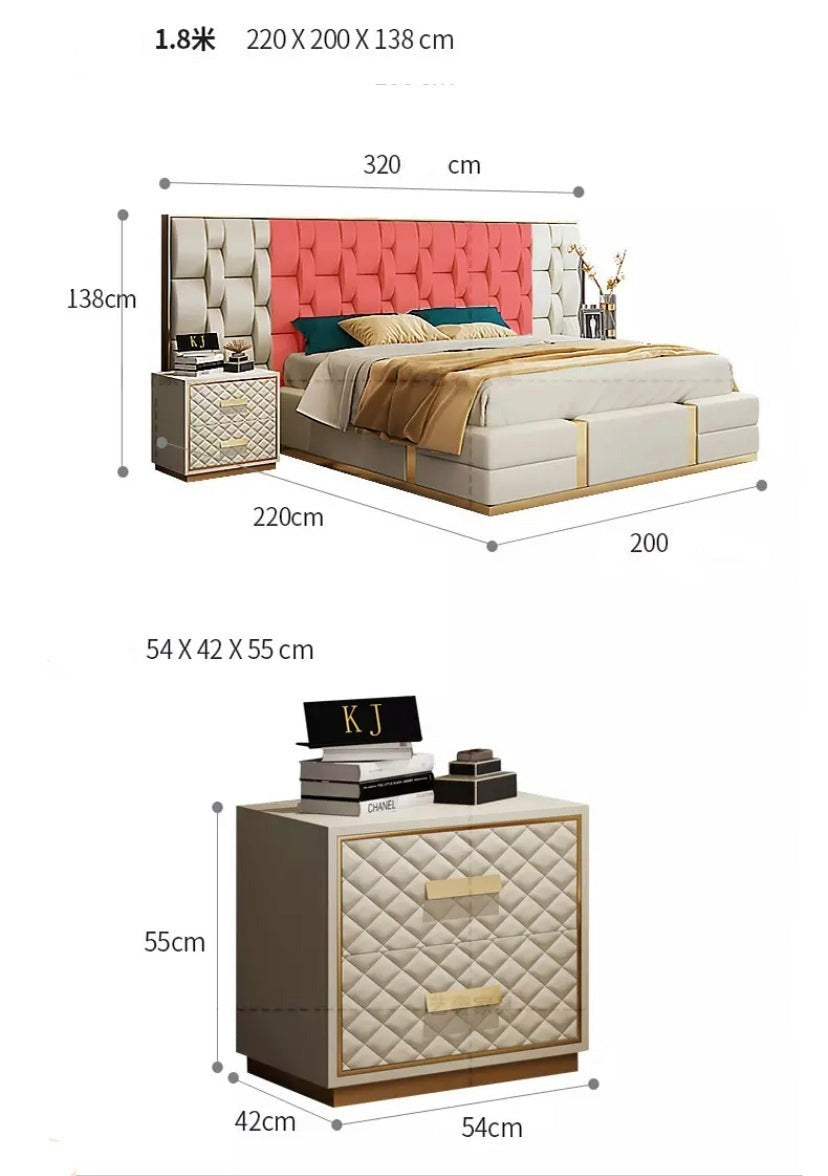 King Size Bed Modern Italian Designs Bedroom Furniture Upholstered Woven Pattern Leather Bett