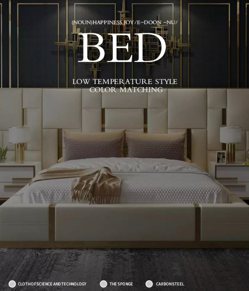 Italian Minimalist Leather Master Bedroom Modern Light Luxury Double Bed High End Bett