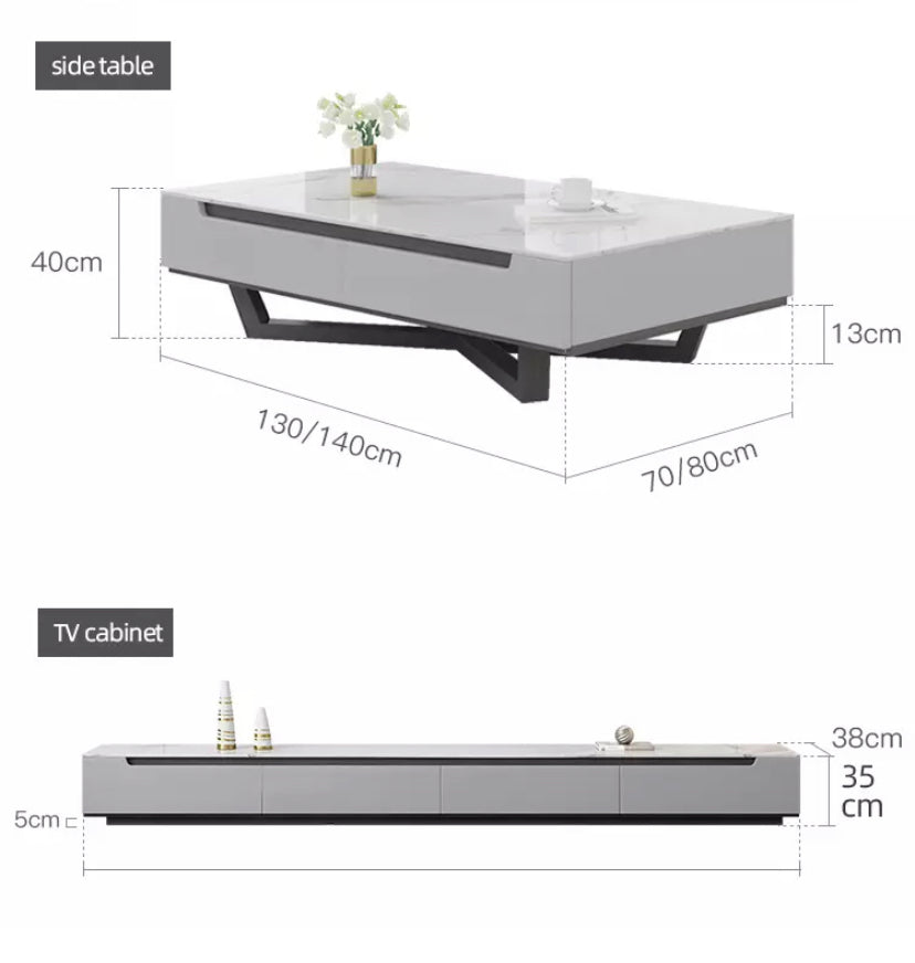 TV Lowboard Set MDF Wood Marble Furniture Set TV Cabinet Set