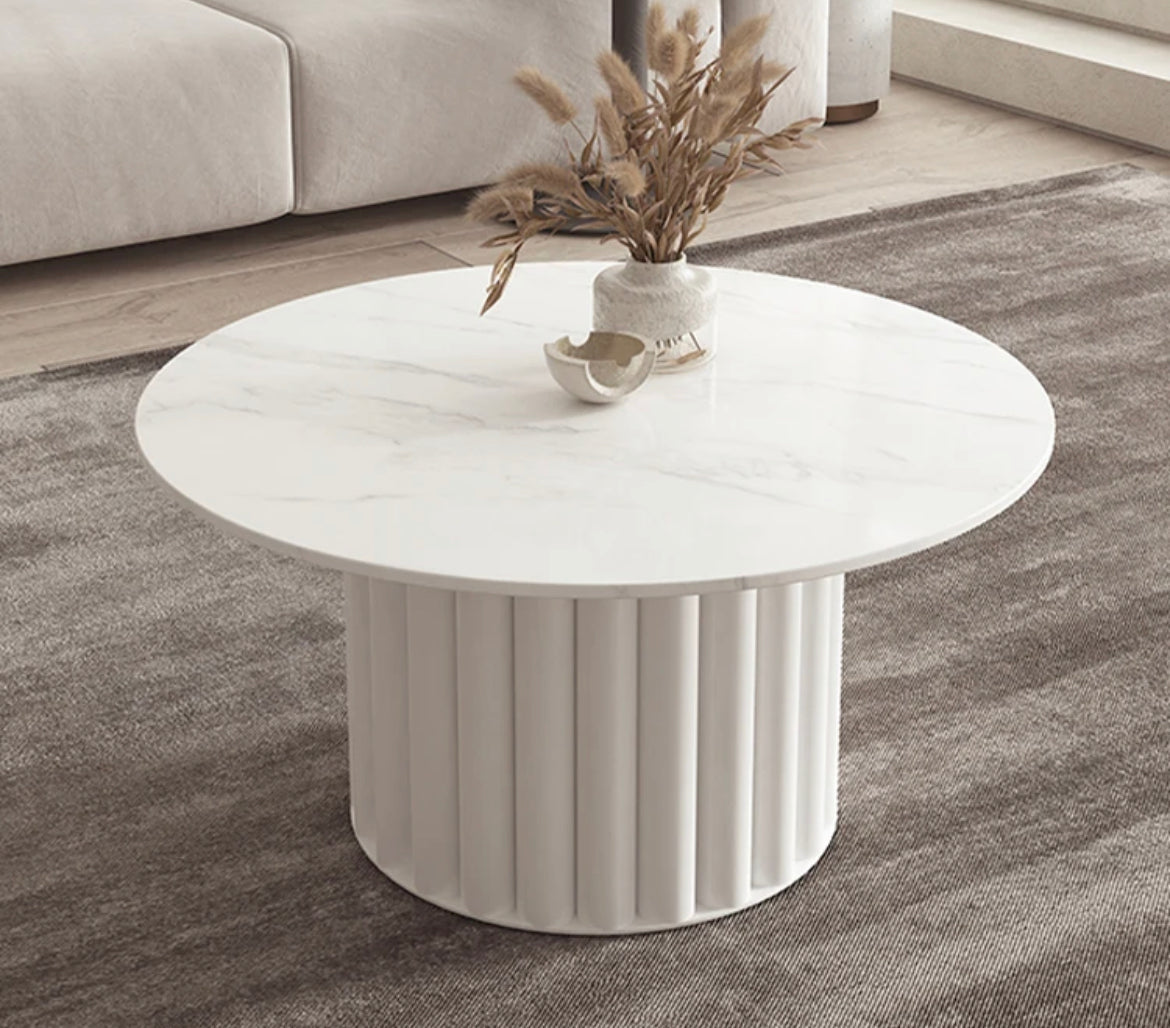 Coffee Table Set Design Slate Board Marble Top Round Shaped Side Table