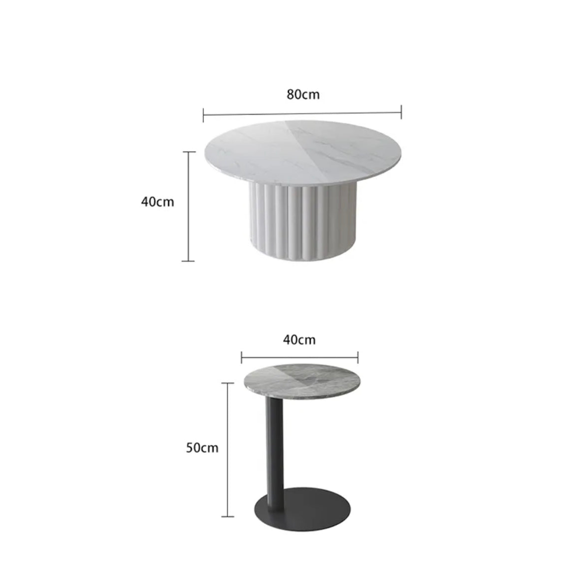 Coffee Table Set Design Slate Board Marble Top Round Shaped Side Table