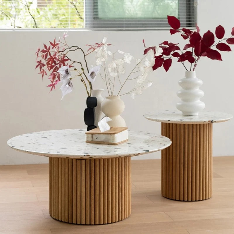 Light Luxury Marble Wood Round Art Coffee Tea Tables