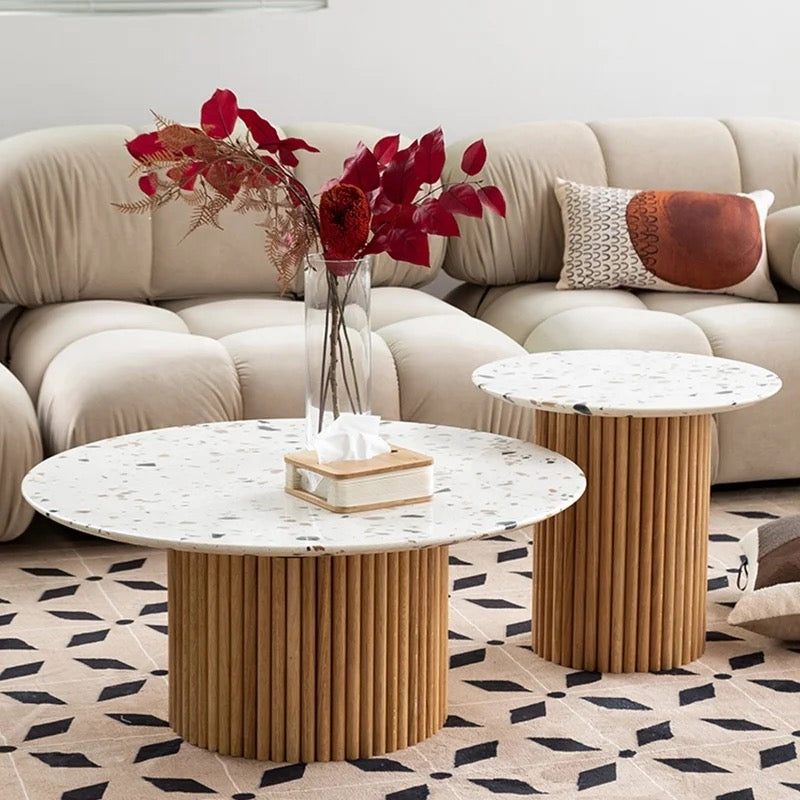 Light Luxury Marble Wood Round Art Coffee Tea Tables