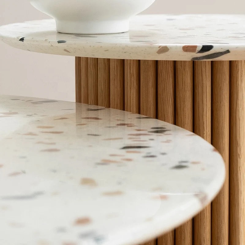 Light Luxury Marble Wood Round Art Coffee Tea Tables