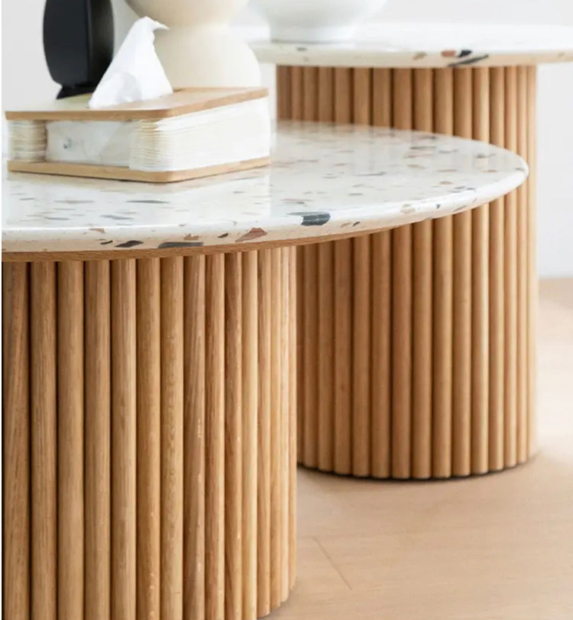 Light Luxury Marble Wood Round Art Coffee Tea Tables