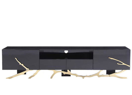 TV Lowboards Italian Design Modern TV Stand Gold Metal Living Room Wood Fernsehtisch