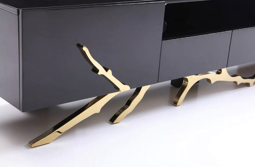 TV Lowboards Italian Design Modern TV Stand Gold Metal Living Room Wood Fernsehtisch