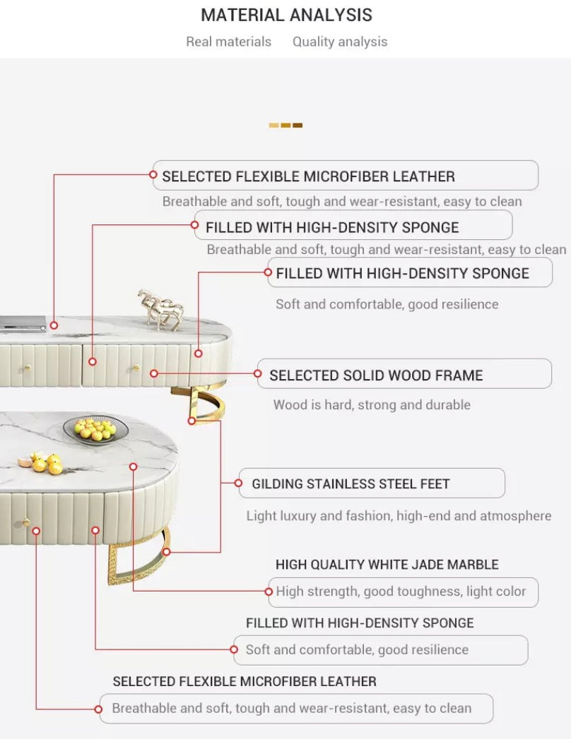 TV Lowboards Set Nordic Style Marble Fernsehtisch White And Gold TV Cabinet Set