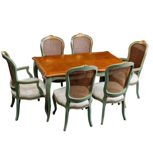 Dinning Room American Style Rattan Leather Post-Modern Dining Table Sets