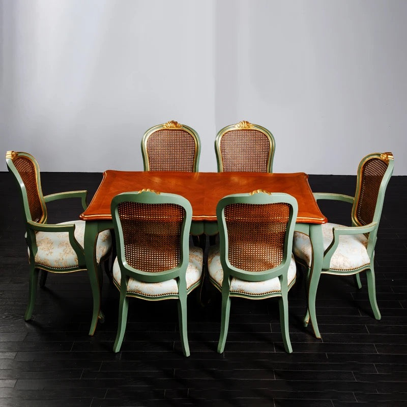 Dinning Room American Style Rattan Leather Post-Modern Dining Table Sets