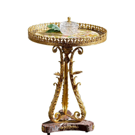 Antique Marble & Brass Baroque Tea Table - Hand-Painted Dynasty End Table