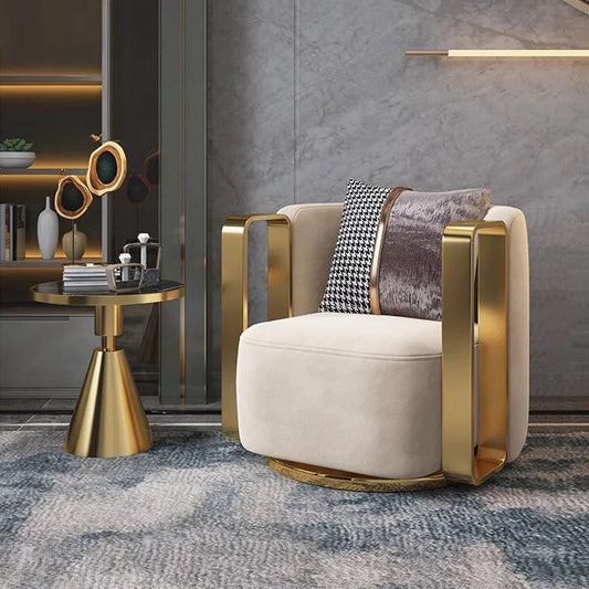 Armchair Lounge Swivel Luxury Gold Metal Frame Single Sessel Chair