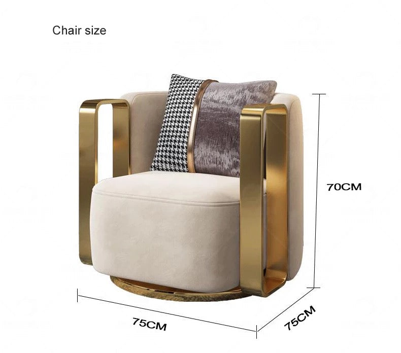 Armchair Lounge Swivel Luxury Gold Metal Frame Single Sessel Chair