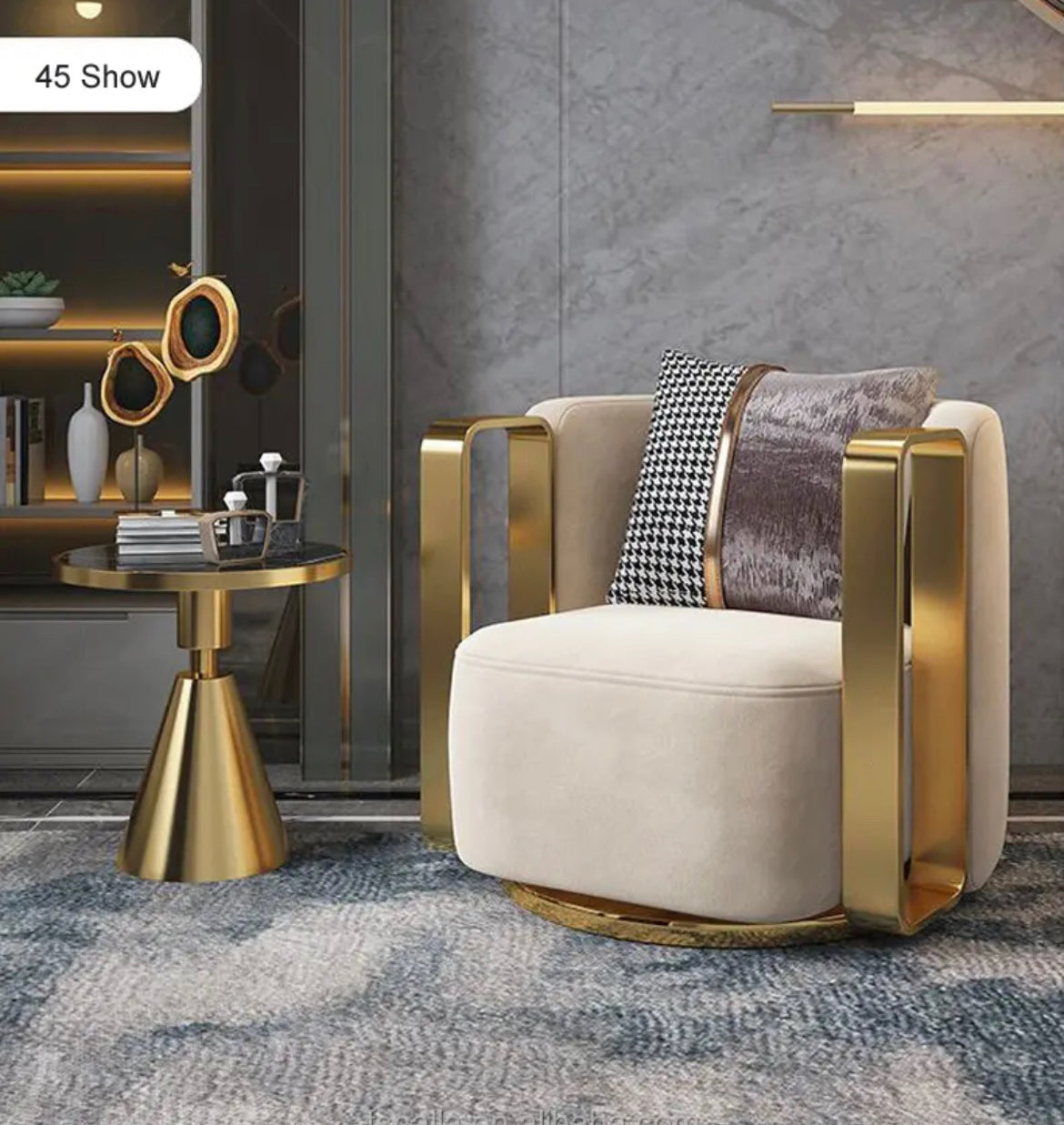 Armchair Lounge Swivel Luxury Gold Metal Frame Single Sessel Chair