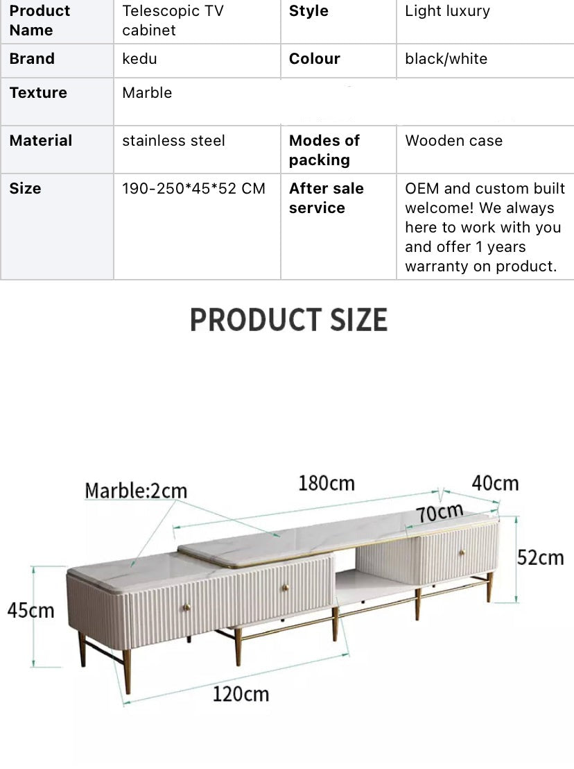 Tv Stand Modern Luxury Jazz Snow White Living Room TV Cabinet Telescopic Marble Fernsehtisch