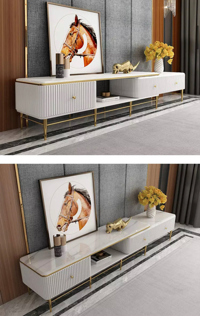 Tv Stand Modern Luxury Jazz Snow White Living Room TV Cabinet Telescopic Marble Fernsehtisch