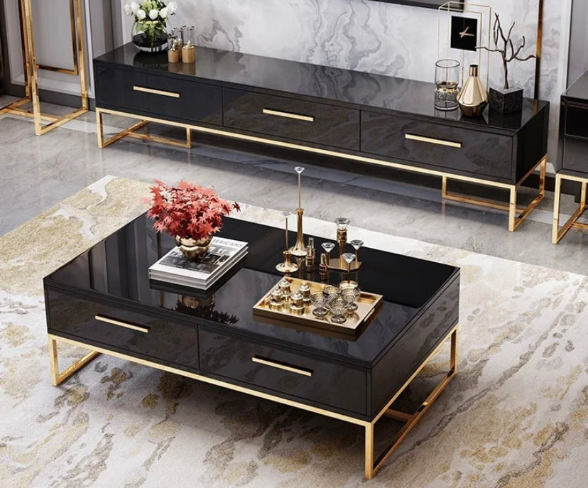 TV Lowboards High Quality Living Room TV Stand Set Black Gold Fernsehtisch Set