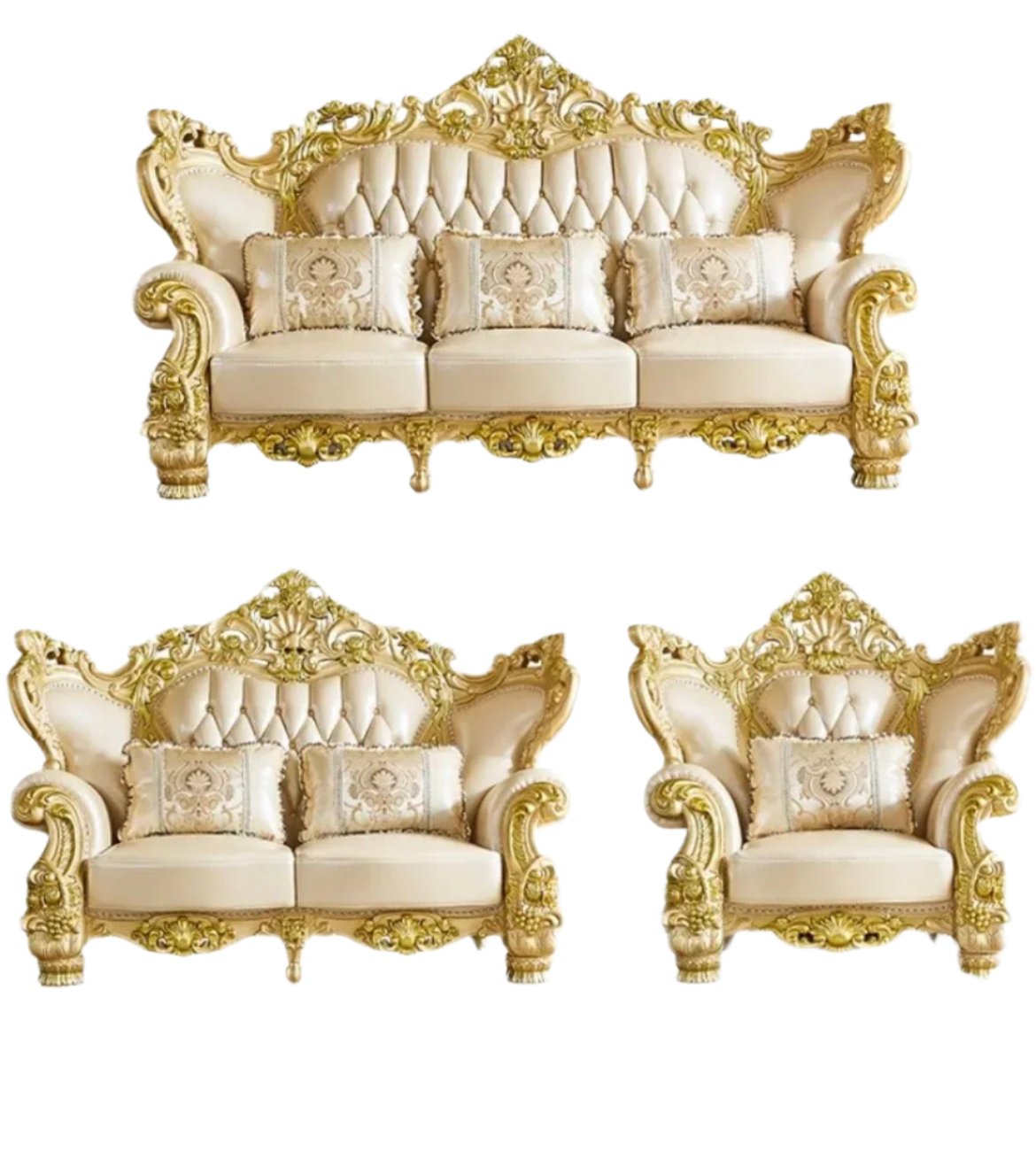 2023 New Arrival Antique European Sofa Baroque Style Classic Design Real Leather Sofa Set 