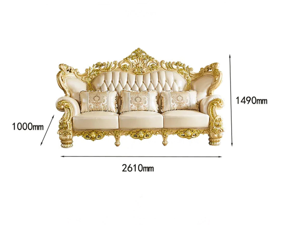 2023 New Arrival Antique European Sofa Baroque Style Classic Design Real Leather Sofa Set 