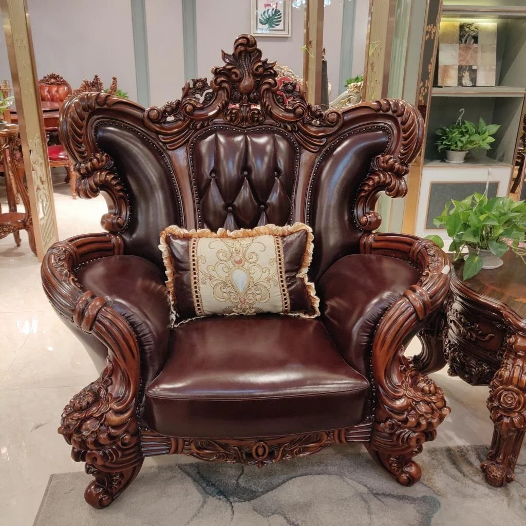 Living Room Furniture Hand Carved Solid Wood Sofa Baroque Design Furniture Chesterfield Leather Sofas