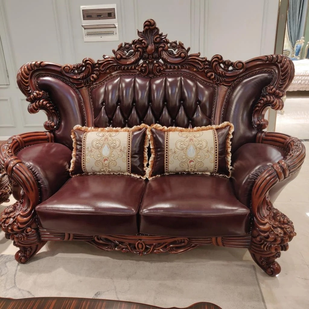 Living Room Furniture Hand Carved Solid Wood Sofa Baroque Design Furniture Chesterfield Leather Sofas