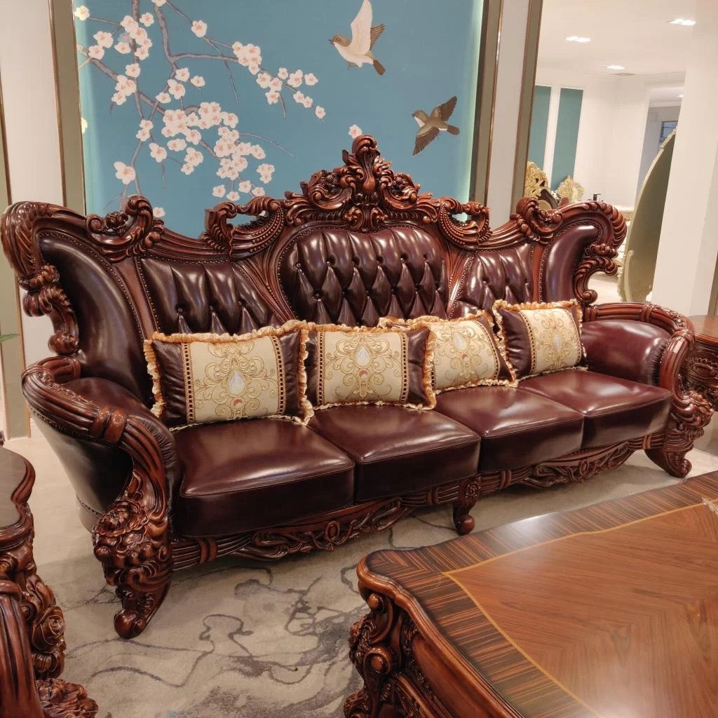 Living Room Furniture Hand Carved Solid Wood Sofa Baroque Design Furniture Chesterfield Leather Sofas