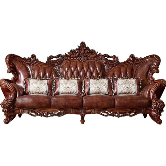 Living Room Furniture Hand Carved Solid Wood Sofa Baroque Design Furniture Chesterfield Leather Sofas