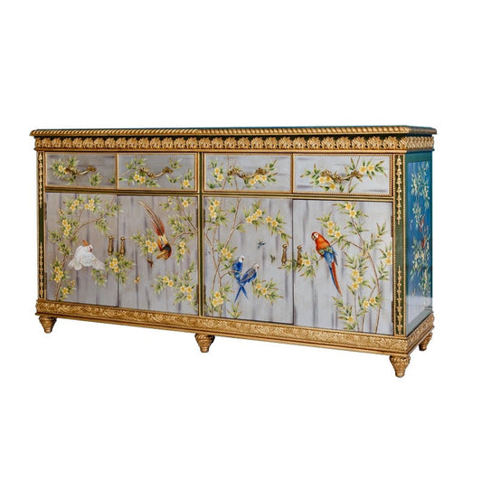 Buffet French Style Home Furnishing Four-Bucket Four Doors Wooden Chest Hand Painted Sideboard