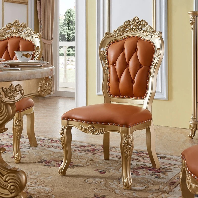 Barock Style Dining Table Set Golden Foil Hand Carved Italian Design Dining Room Furniture