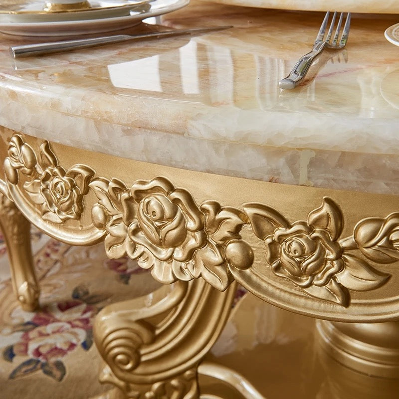 Dining Room Table Set Golden Foil Hand Carved Italian Baroque Design Dining Room Furniture Sets