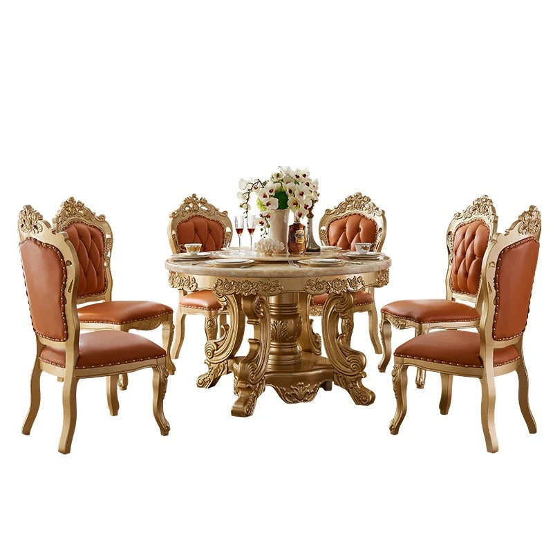 Dining Room Table Set Golden Foil Hand Carved Italian Baroque Design Dining Room Furniture Sets