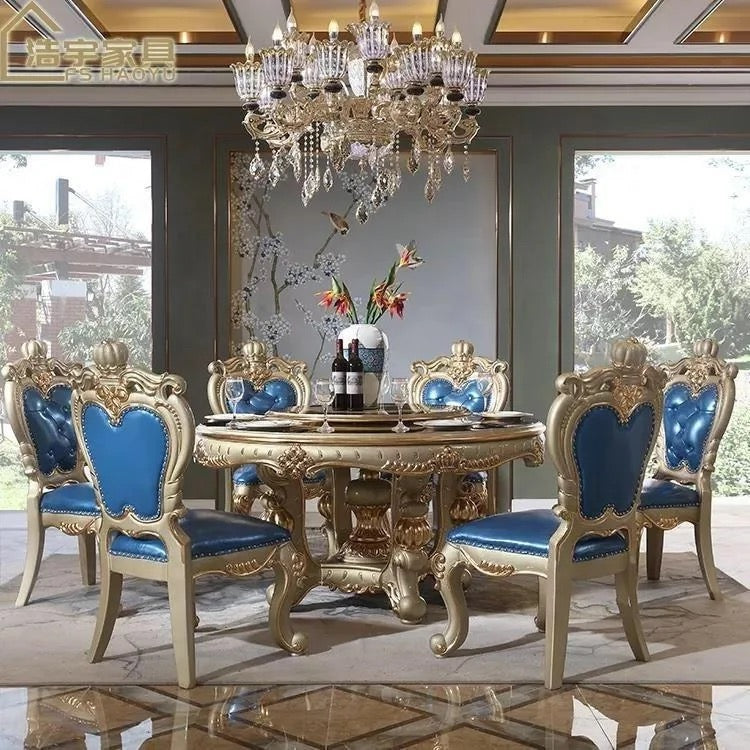 Dining Chairs Golden Foil Hand Carved Italian Baroque Design Dining Room Furniture