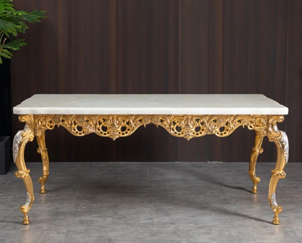 Dining Table Royal Luxury Golden Copper and Marble Top Baroque Design Dining Table